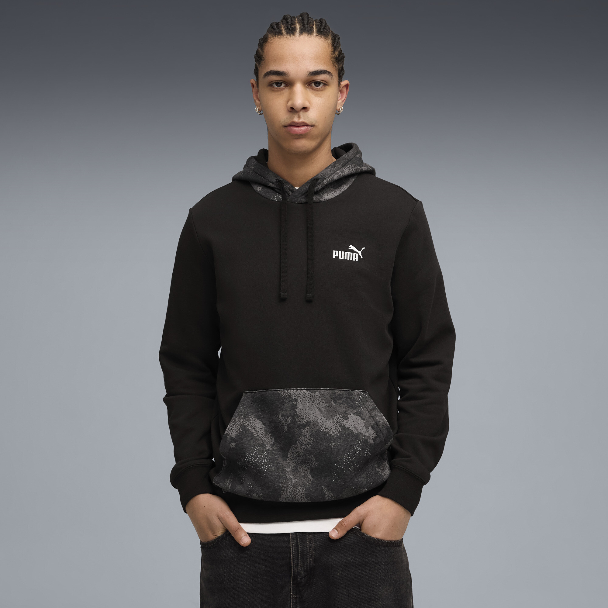 PUMA Essentials Camo Hoodie Herren, Accessoires, Schwarz, XL