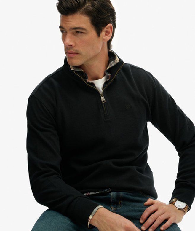 Superdry Herren Gerippter Pullover mit Reißverschluss Black - Größe: L