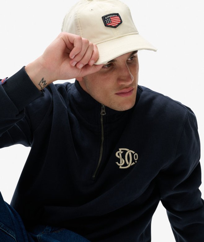 Superdry Herren Athletic SD Co Sweatshirt mit Halblangem Reißverschluss Navy - Größe: S