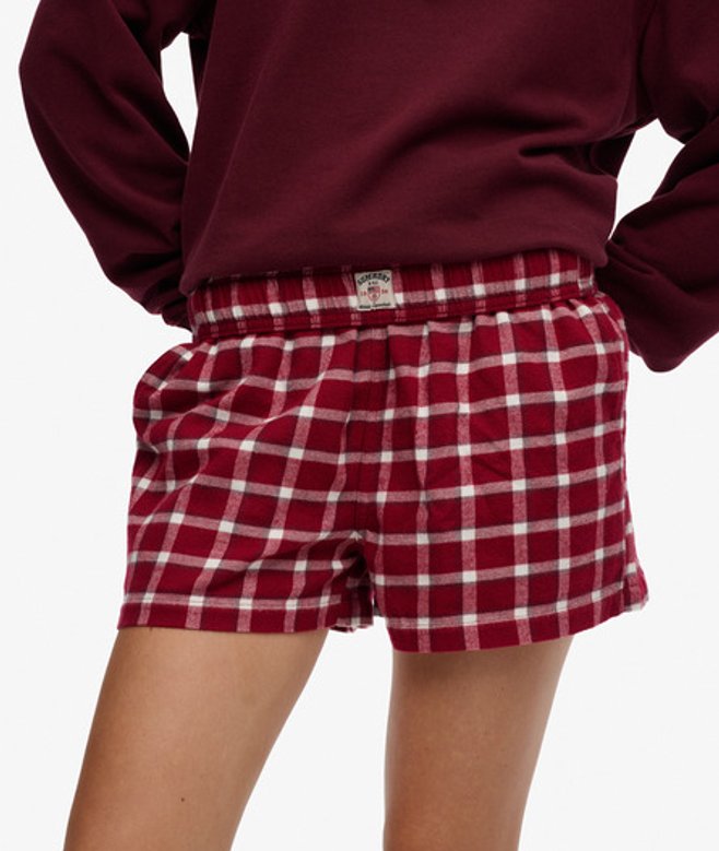 Superdry Damen Karierte Baumwollshorts mit Elastikbund Red - Größe: 38