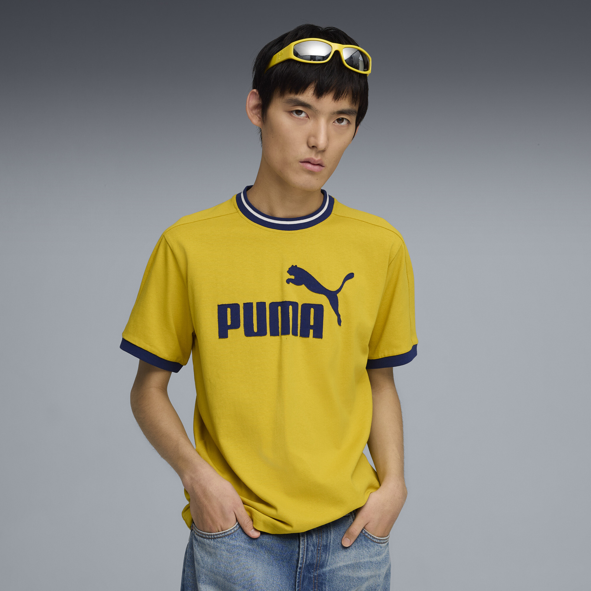 PUMA T7 Ringer T-Shirt Herren, Kleidung, Gelb, XS