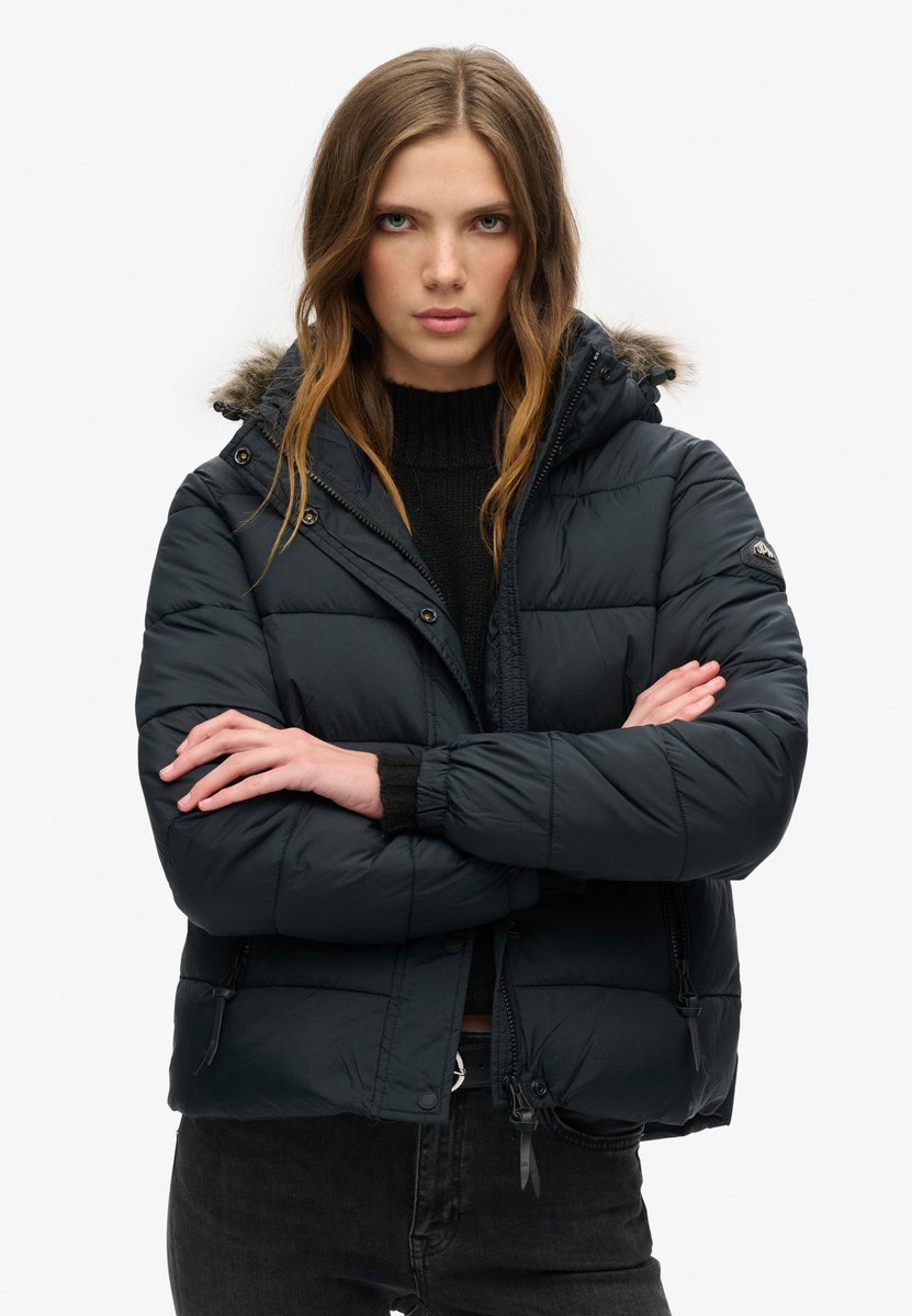 Superdry Damen Schwarz Kurz Geschnittene Mid Layer Kapuzenjacke, Größe: 36