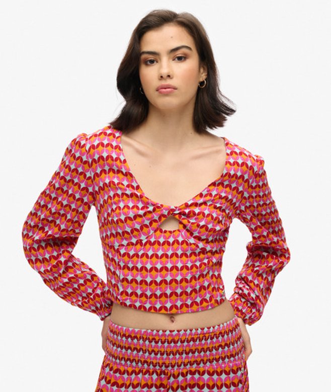 Superdry Damen Rosa, Orange und Rot Kurztop, Größe: 34 - Größe: 34