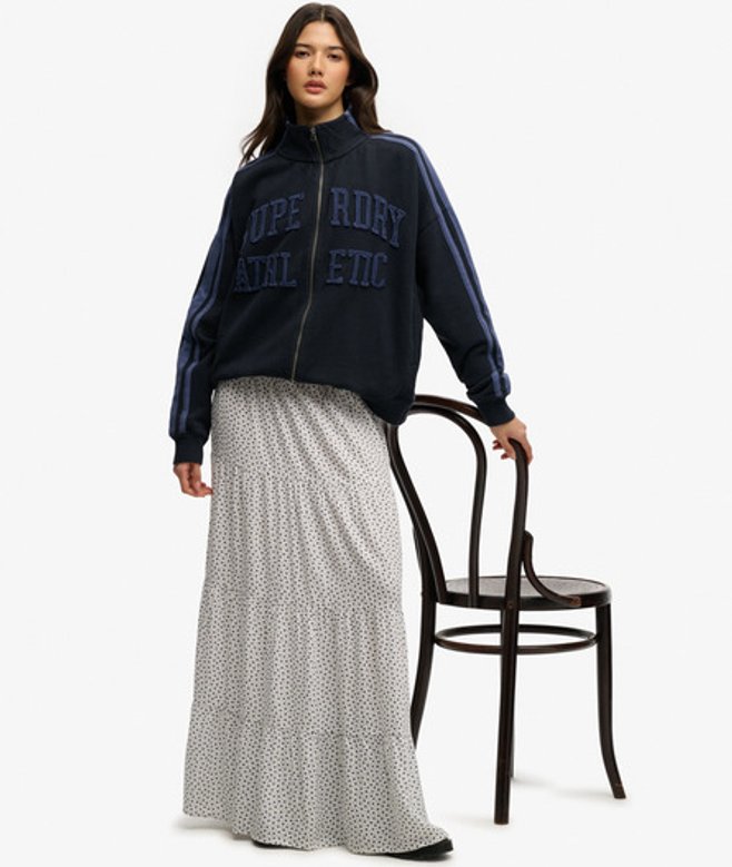 Superdry Damen Gewebter Maxirock mit Stufendesign White - Größe: 38