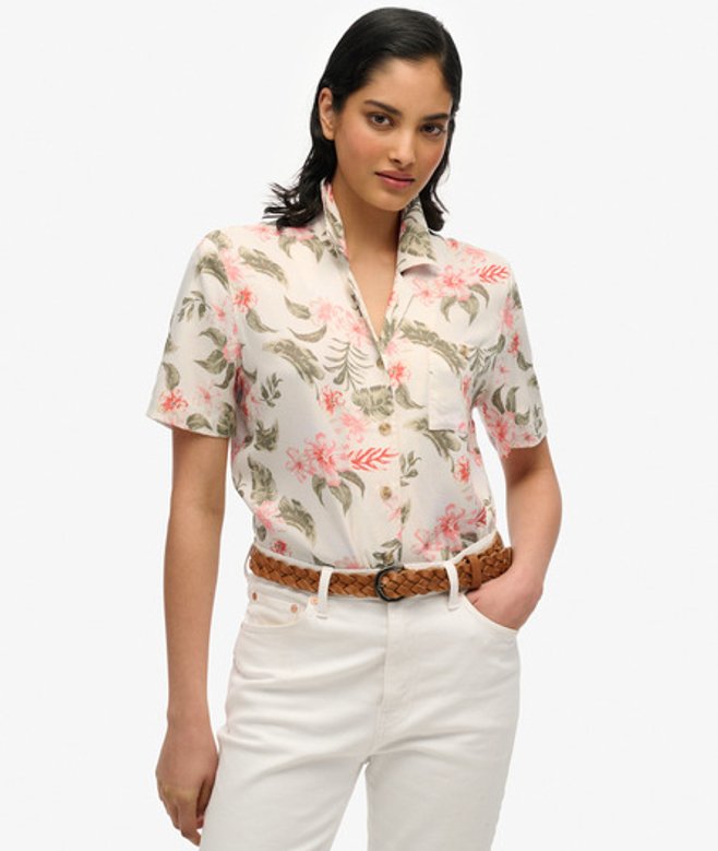 Superdry Damen Beach Resort Hemd Cream - Größe: 40