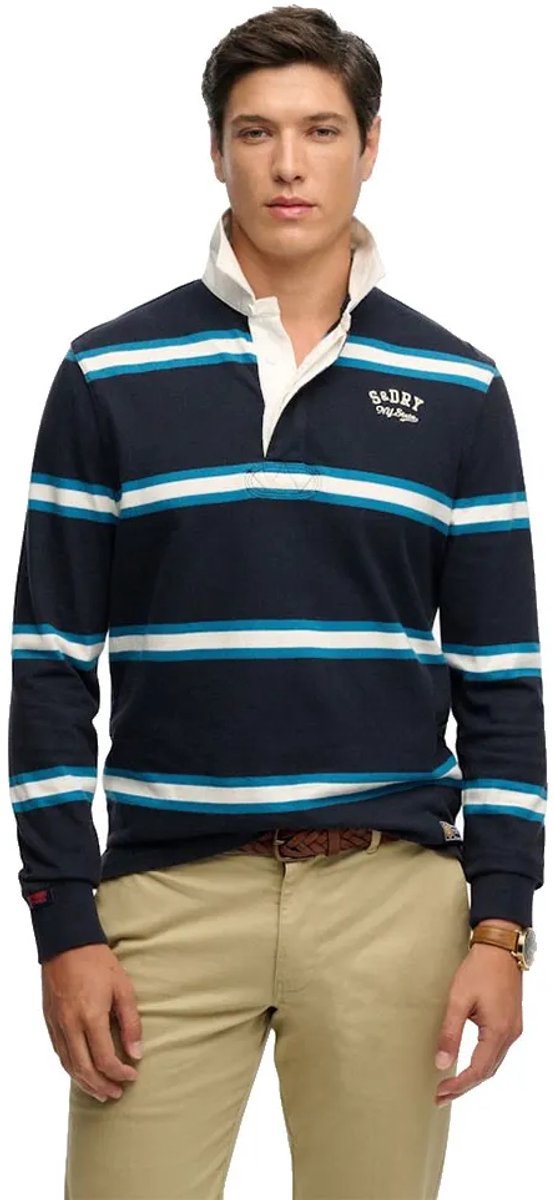 Superdry Herren Vintage Athletic Stripe Rugby-shirt Navy - Größe: XL