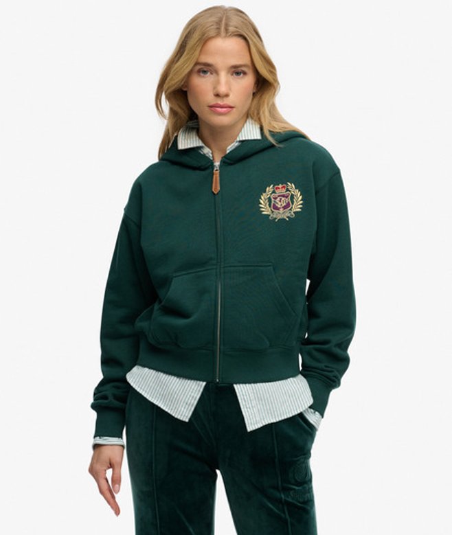 Superdry Damen Country Club Zip-hoodie Green - Größe: 34