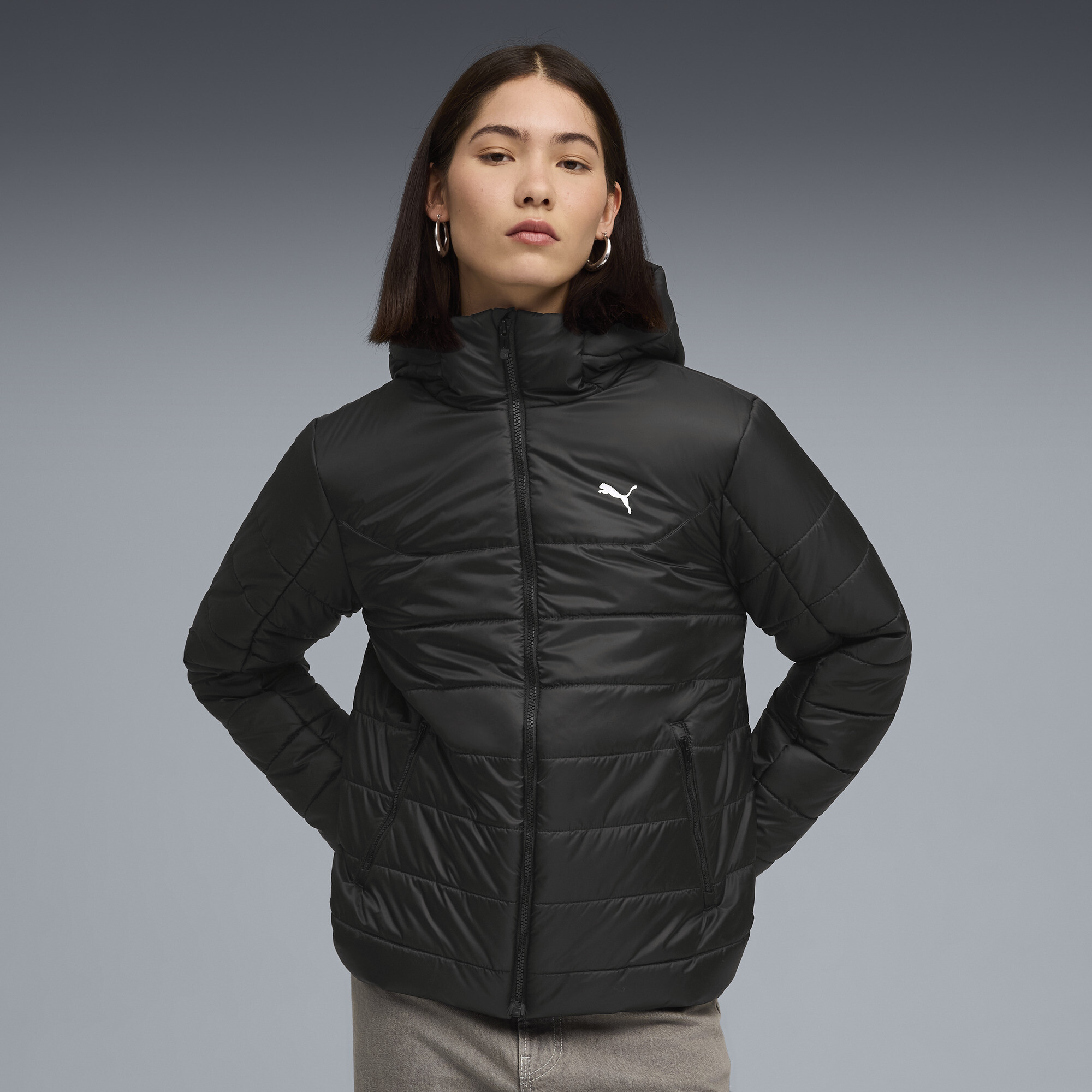 PUMA Essentials Wattierte Kapuzenjacke Damen, Kleidung, Schwarz, XXS