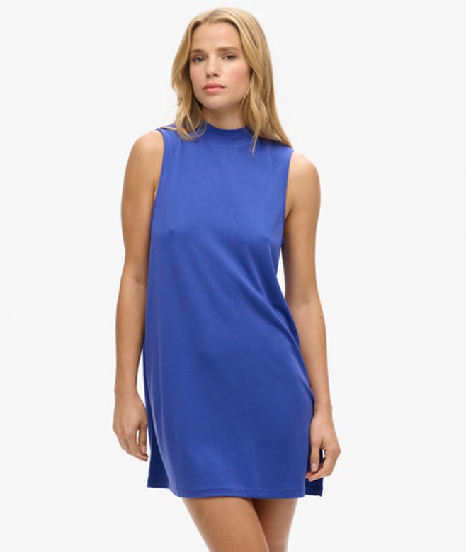 Superdry Damen Blau Ärmelloses A-linien-minikleid, Größe: 44 - Größe: 44