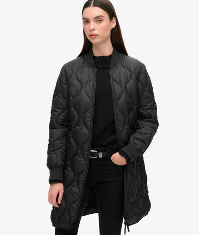Superdry Damen Lang Geschnittener Studios Mantel Schwarz - Größe: 44
