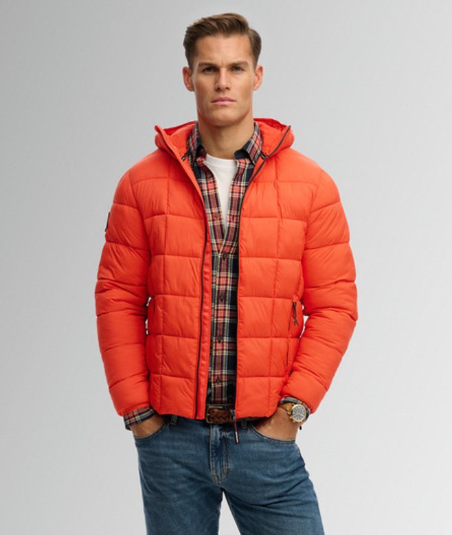 Superdry Herren Fuji Lite Steppjacke mit Kapuze Orange - Größe: Xxxl