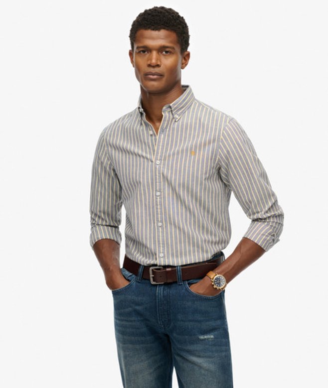 Superdry Herren Klassisches Oxford-hemd mit Langen Ärmeln Navy - Größe: S