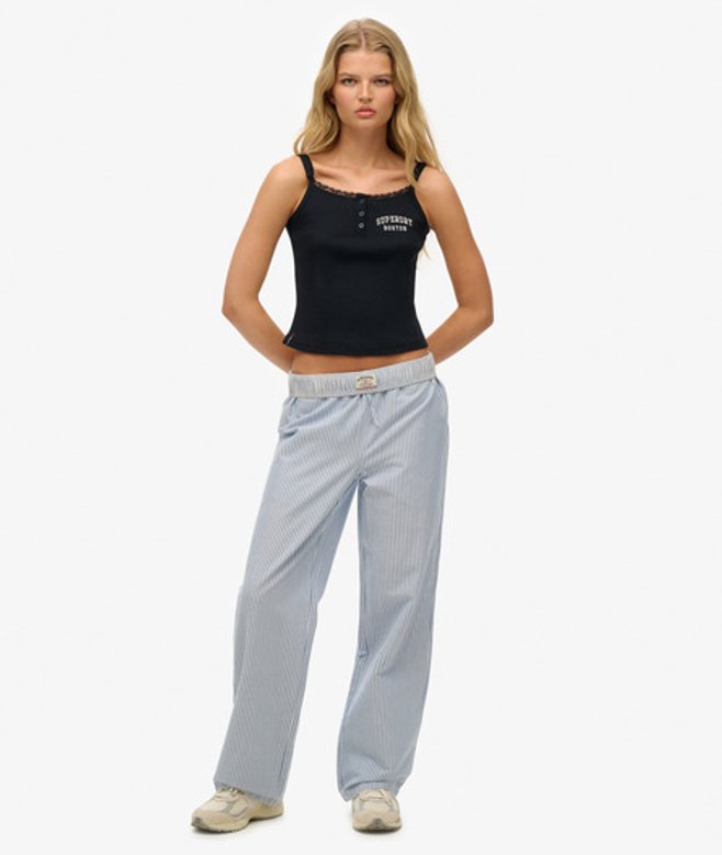 Superdry Damen Gestreifte Hose aus Bio-baumwolle mit Elastikbund Blue - Größe: 36