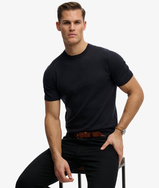 Superdry Herren Premium Strick-t-shirt Navy - Größe: S