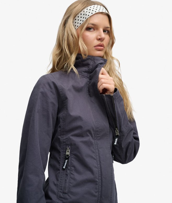 Superdry Damen Bench Hochkragen-jacke mit Pfirsichhaut-finish Grey - Größe: XS