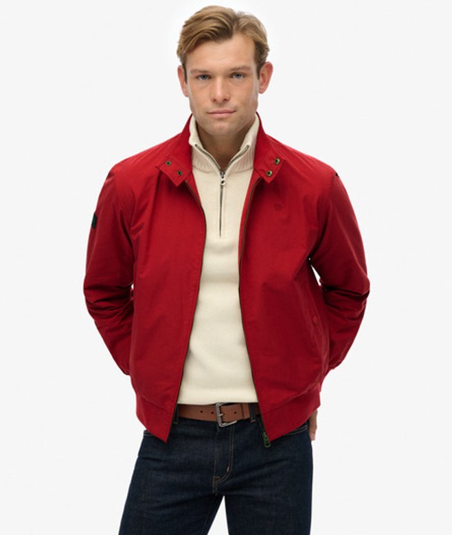 Superdry Herren Baumwolle Gesticktes Logo Klassische Harrington Jacke, Dunkel Rot - Größe: M