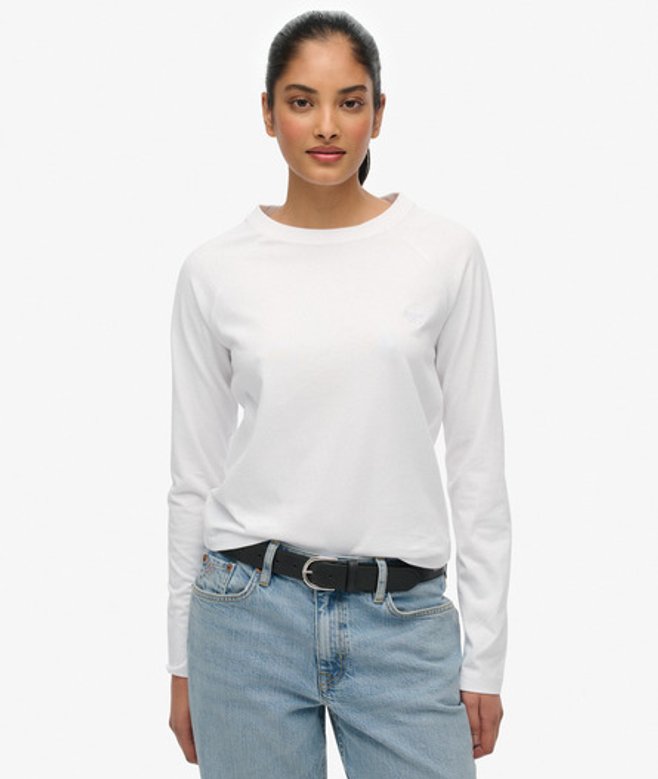 Superdry Damen Essential Logo Langarmshirt White - Größe: 42