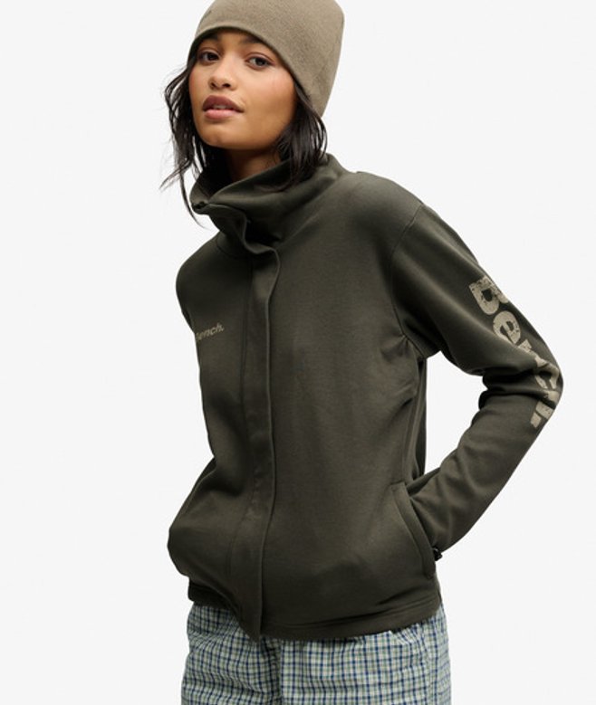 Superdry Damen Bench Trainingsjacke mit Stehkragen Green - Größe: S