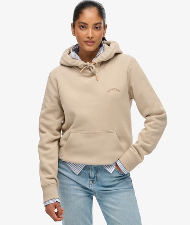 Superdry Damen Baumwolle Gesticktes Logo Essential Kapuzenpullover, Beige - Größe: 46