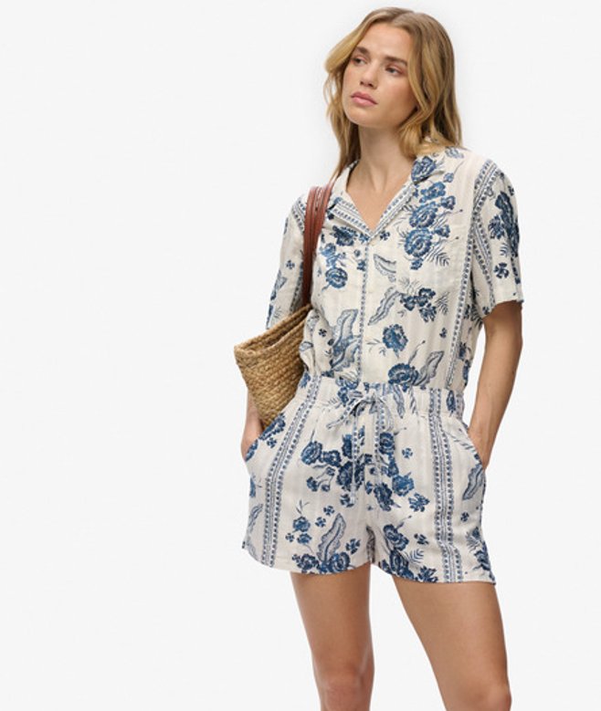 Superdry Damen Bedruckte Baumwoll-strandshorts Cream - Größe: 38