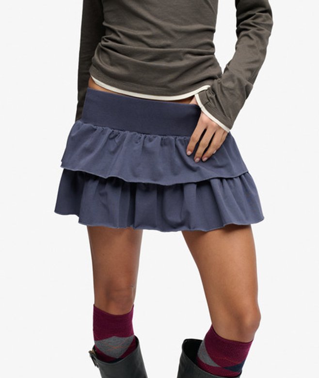 Superdry Damen Bench Tiefsitzender Stufenrock Navy - Größe: M