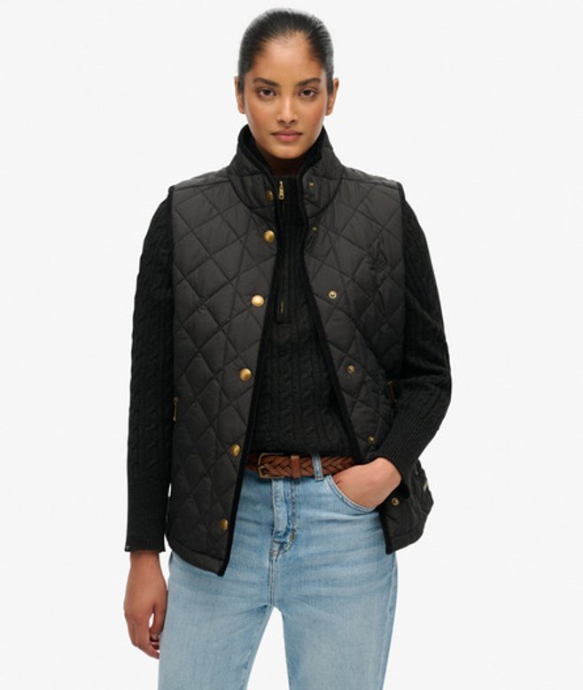 Superdry Damen Estate Country Liner Weste Black - Größe: 42