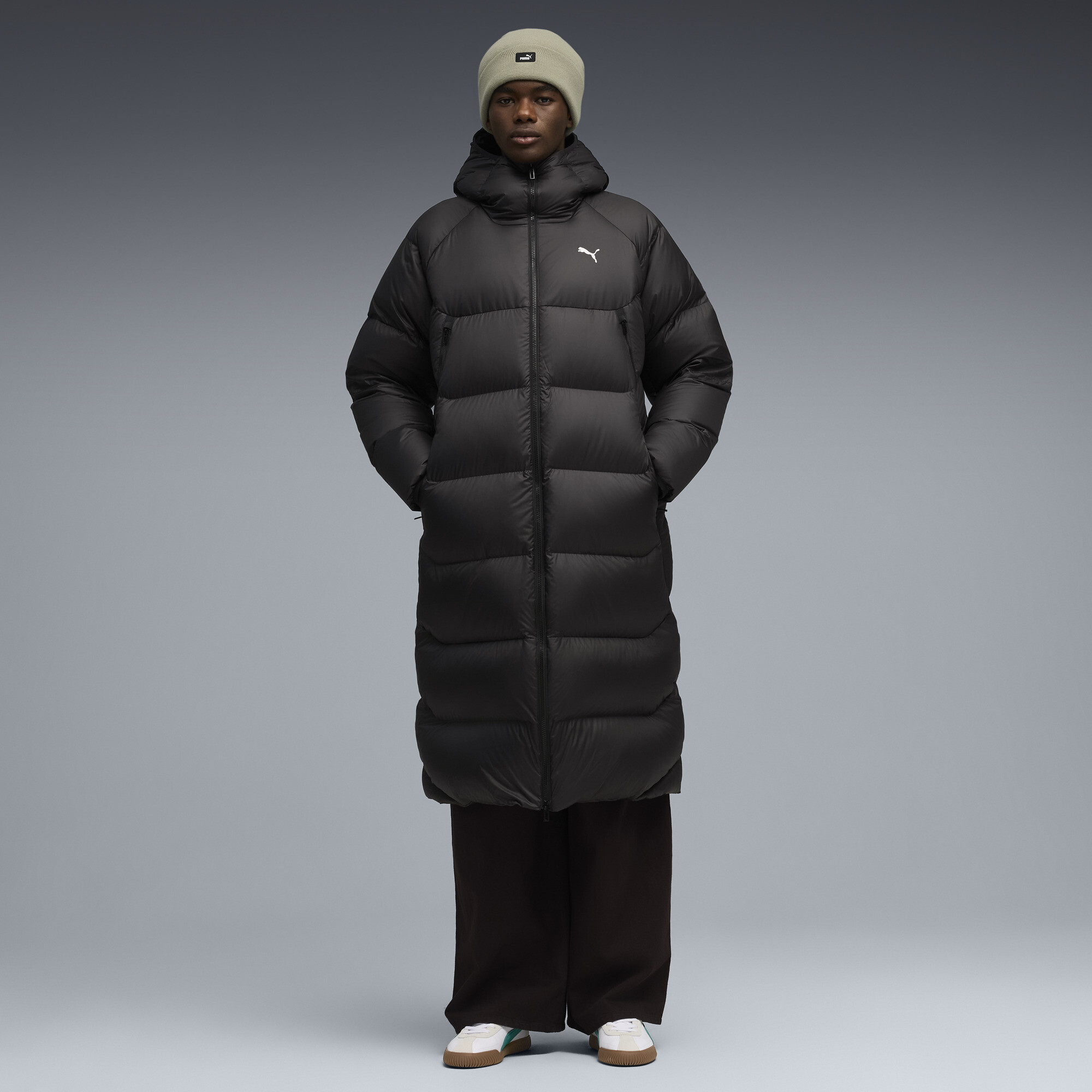 PUMA Daunen-Puffermantel mit Kapuze Herren, Kleidung, Schwarz, XS