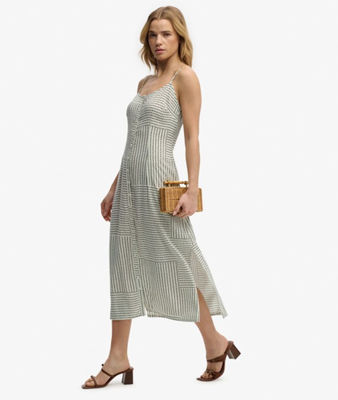 Superdry Damen Bedrucktes Midi-kleid mit Knopfleiste White - Größe: 36