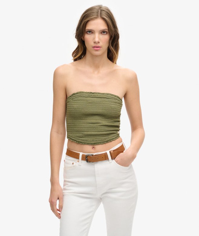 Superdry Damen Gesmoktes Bandeau-oberteil Kaki - Größe: 40