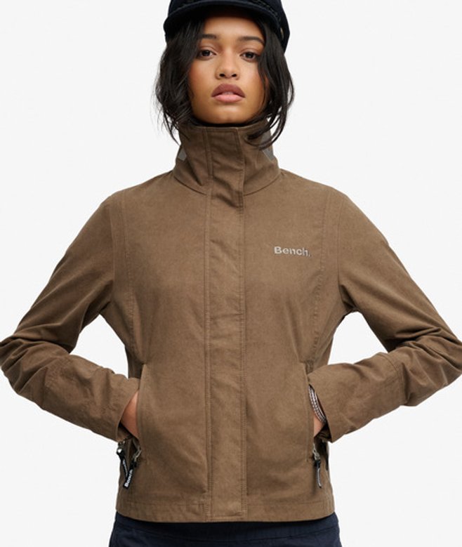 Superdry Damen Bench Hochkragen-jacke mit Pfirsichhaut-finish Brown - Größe: XS