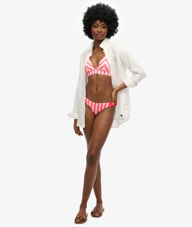 Superdry Damen Gestreifte Raffinierte Bikinihosen Pink - Größe: 42