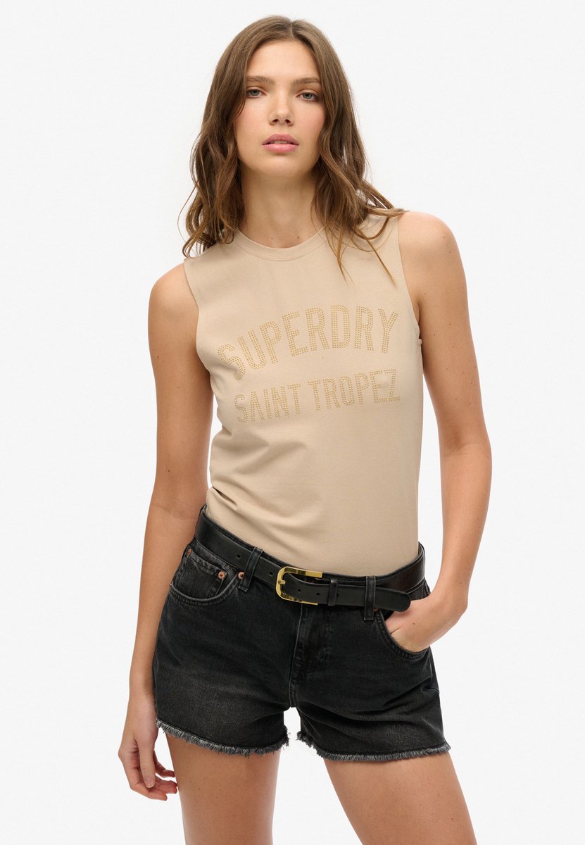 Superdry Damen Figurbetontes Sport Luxe Tanktop Beige - Größe: 44