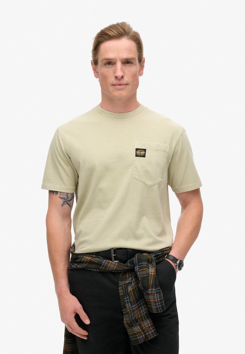 Superdry Herren T-shirt mit Tasche und Kontrastnähten Beige - Größe: S