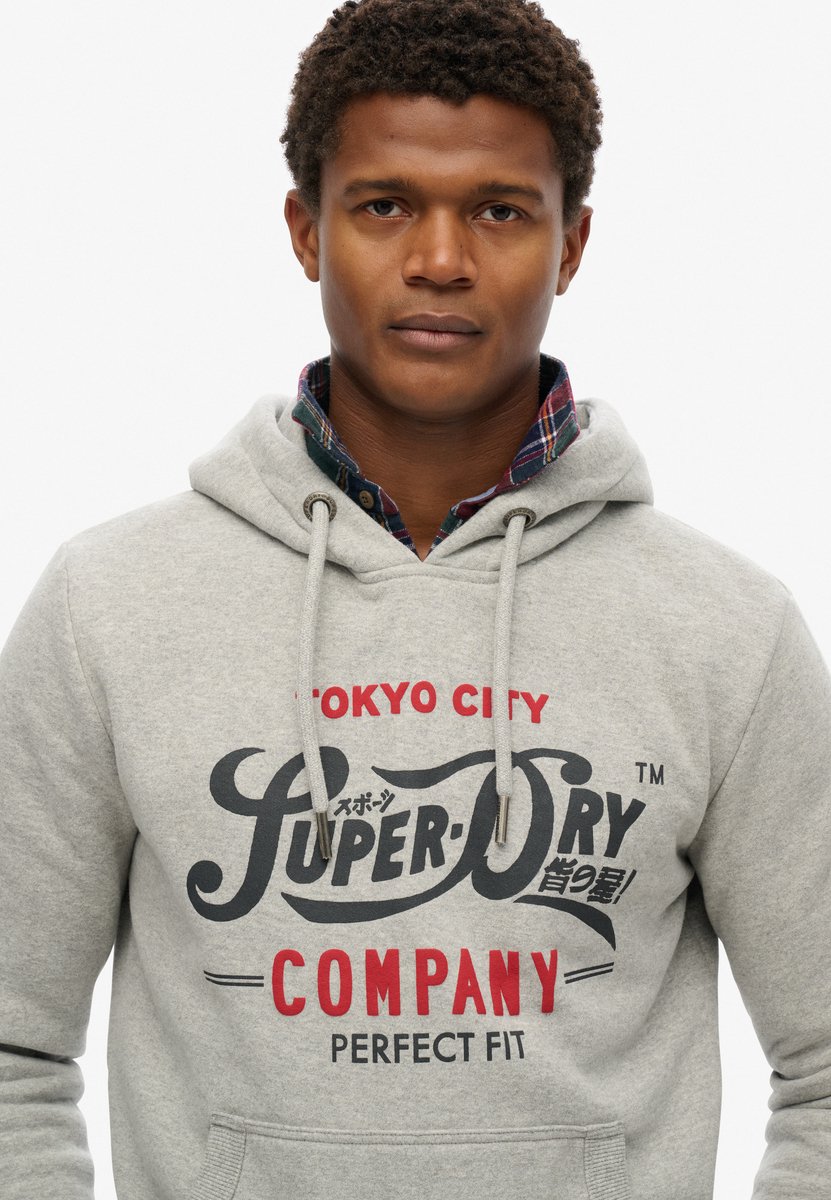 Superdry Herren Perfect Fit Hoodie mit Schriftzug Grau - Größe: M