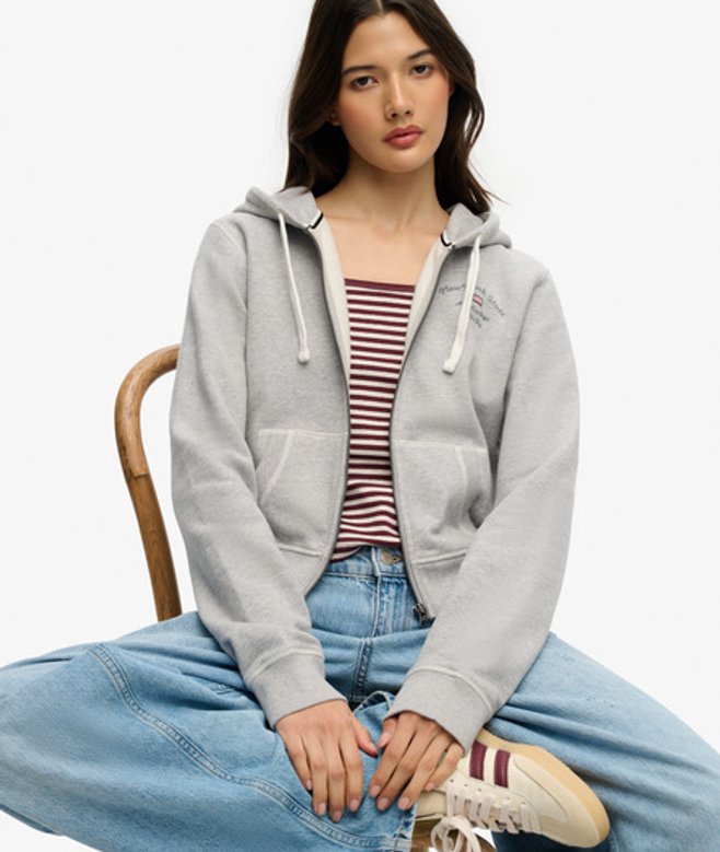 Superdry Damen Athletic Essentials Kurzer Zip-hoodie Grey - Größe: 42