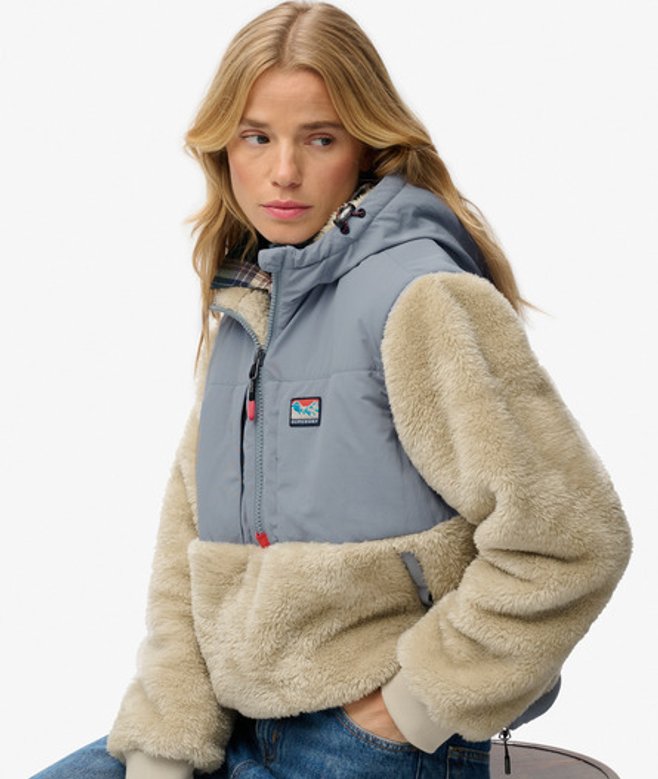 Superdry Damen Superweiche Hybrid-jacke mit Halbreißverschluss Beige - Größe: 40