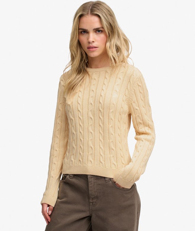 Superdry Damen Varsity Script T-shirt Cream - Größe: 36