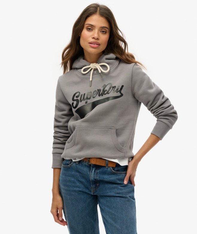 Superdry Damen Super Athletics Kapuzenpullover Grey - Größe: 36