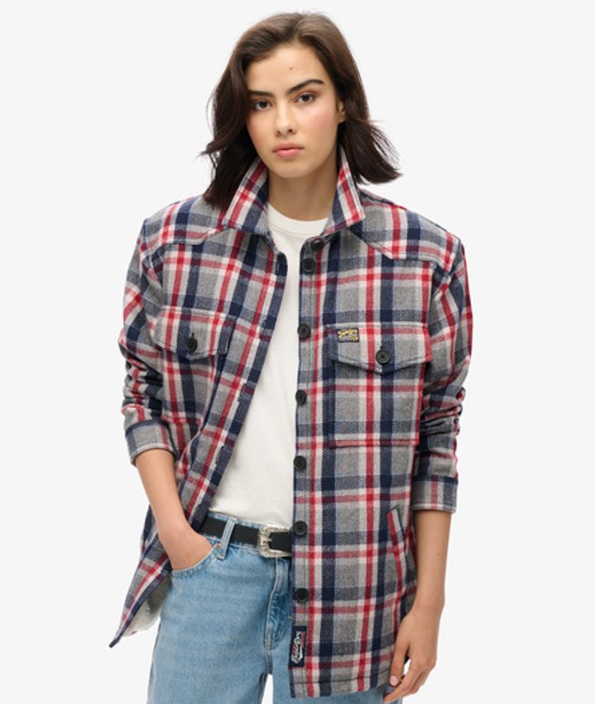 Superdry Damen Borg Check Overshirt Rot - Größe: 36