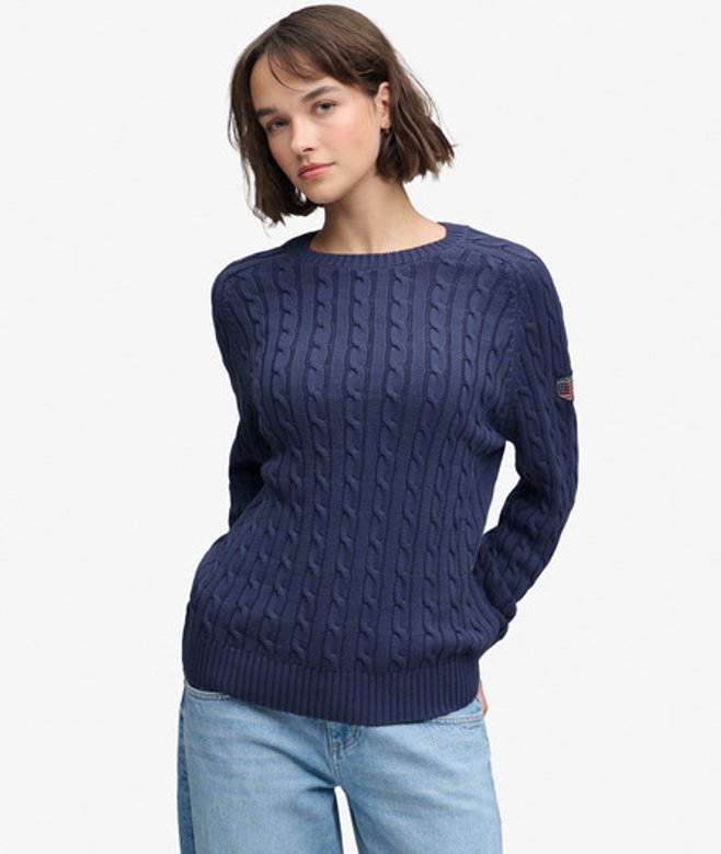 Superdry Damen Lässiger Zopfmuster-pullover Navy - Größe: 34