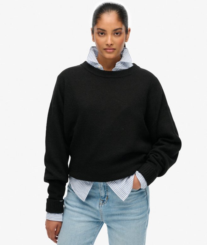 Superdry Damen Lässiger Pullover mit Rundhalsausschnitt Black - Größe: 36
