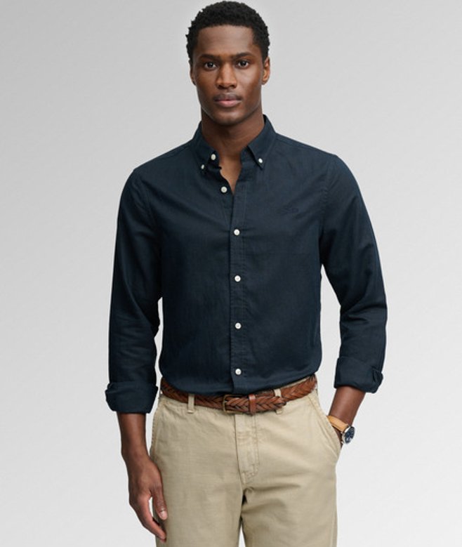 Superdry Herren Baumwoll-leinen-hemd mit Langen Ärmeln Navy - Größe: Xxl