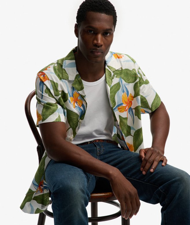 Superdry Herren Hawaiian Print Kurzarmhemd Green - Größe: M