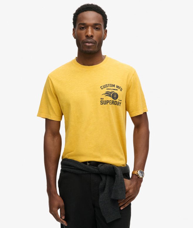 Superdry Herren Locker Geschnittenes T-shirt mit Biker-grafik Gelb - Größe: Xxl