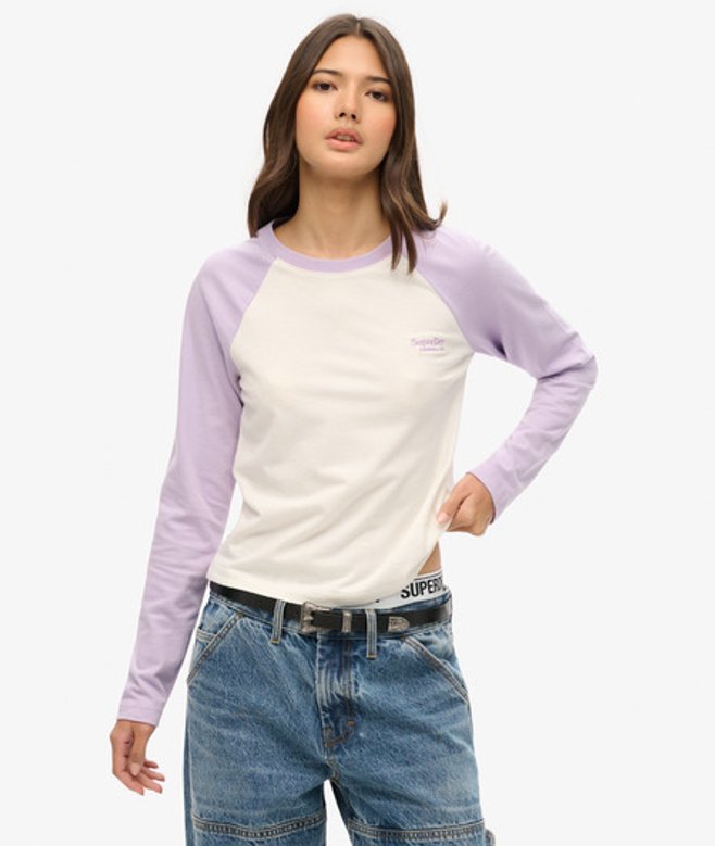 Superdry Damen Essential Baseballoberteil mit Langen Ärmeln und Logo Navy - Größe: 42