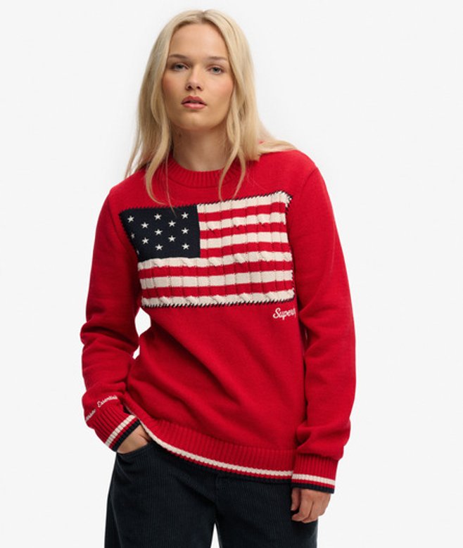 Superdry Damen Athletic Essentials Americana Flag Strickpullover Red - Größe: 42