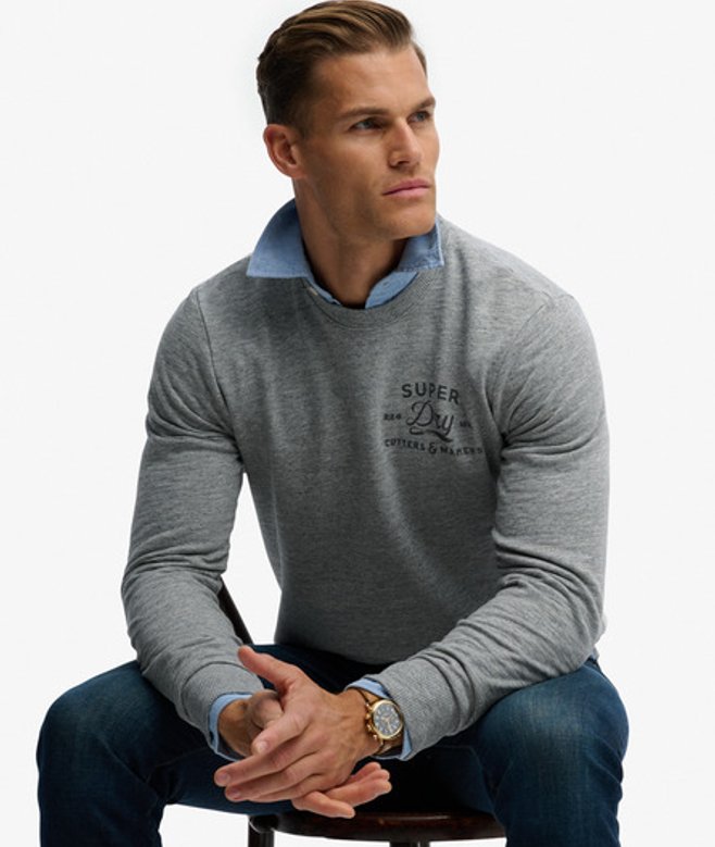 Superdry Herren Baumwolle Grafik Logo Cutters And Makers Sweatshirt In Lockerer Passform, Grau - Größe: XL