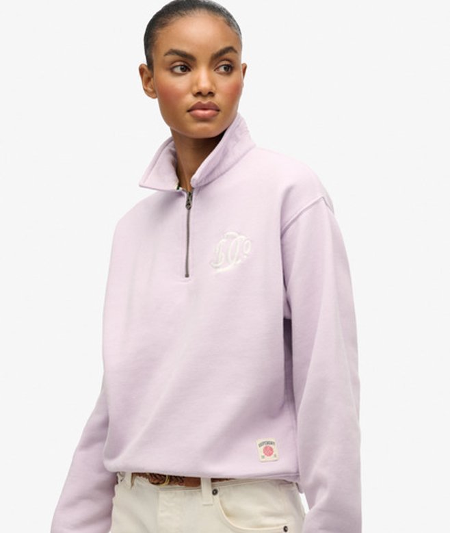 Superdry Herren Baumwolle Gesticktes Logo SD & CO Neon Kragen Pullover Mit Halbreißverschluss, Hellviolett - Größe: 36