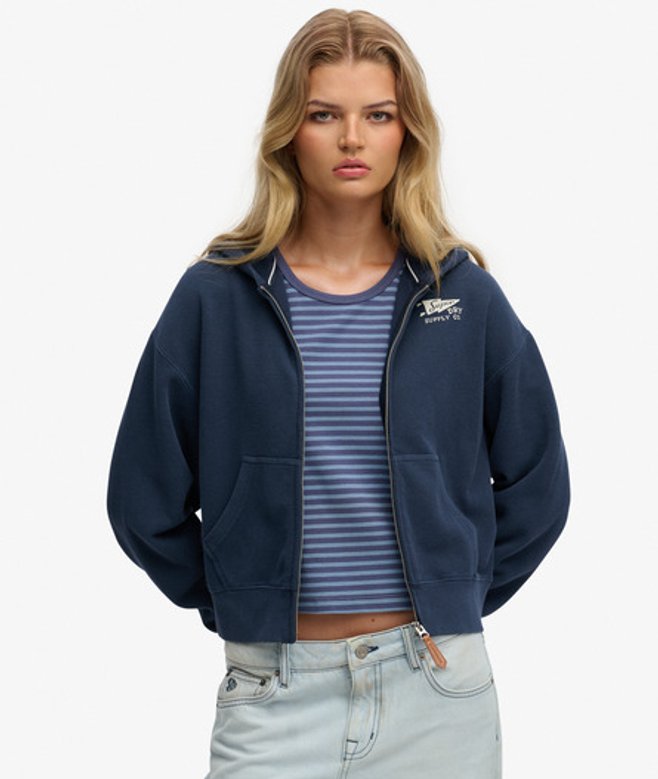 Superdry Damen Heritage Hamptons Zip-hoodie Navy - Größe: 40