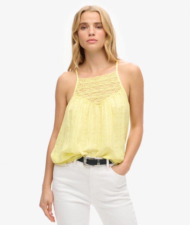 Superdry Damen Strand-trägertop mit Spitze Gelb - Größe: 40